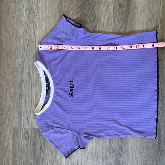 Ladies SHEIN size S ribbed crop top. Angel. Purple and white. Soft and stretchy - Picture 5 of 8